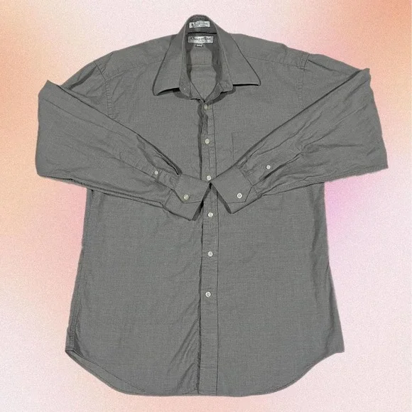 Vintage Christian Dior Chemise Button Up Shirt Gray Check Collar 15.5 Neck 34/35 - Picture 1 of 8